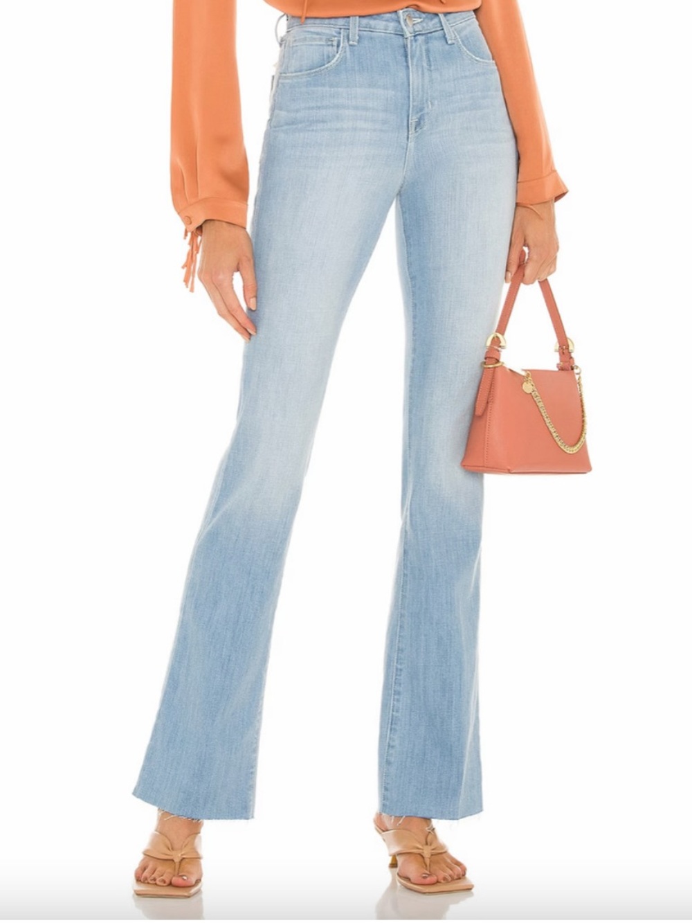 L'agence Light Wash Ruth Hilton High Rise Straight Leg Denim Jeans Raw Hem Sz 28